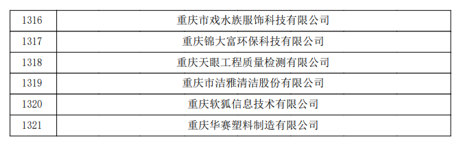 重慶市認定機構2023年認定報備的第二批高新技術企業(yè)備案公示名單2