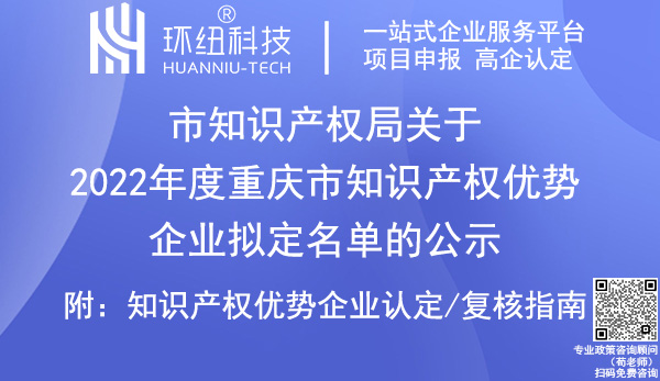 2022年度重慶市知識產(chǎn)權(quán)優(yōu)勢企業(yè)認定名單