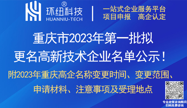 重慶市2023年更名高新技術(shù)企業(yè)名單