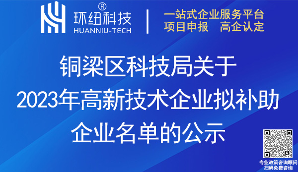 銅梁區(qū)高新技術企業(yè)補助名單