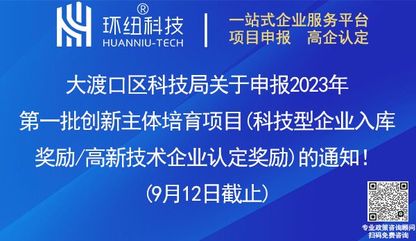 大渡口區(qū)科技型企業(yè)入庫獎勵和高新技術(shù)企業(yè)認定獎勵申請